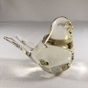 Vintage Art Glass Bird Paperweight Clear With Yellow Tint 3" Tall 4.5" Long